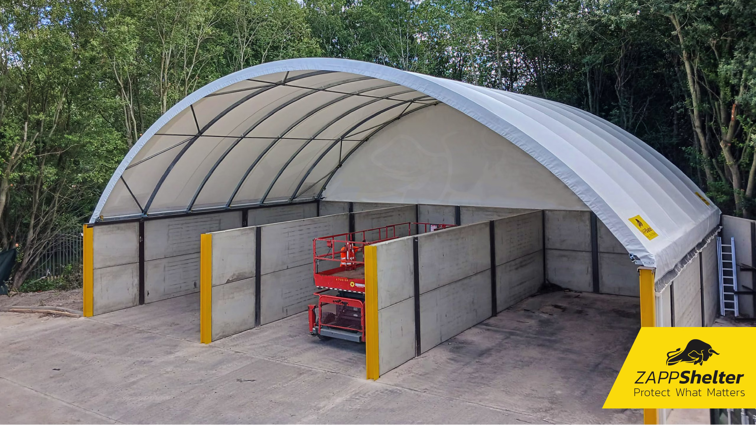 A cost-effective and weatherproof aggregate storage shelter installed for Dragon Asphalt.